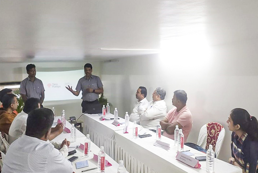 Taro Pumps sales manager conducting product promotion