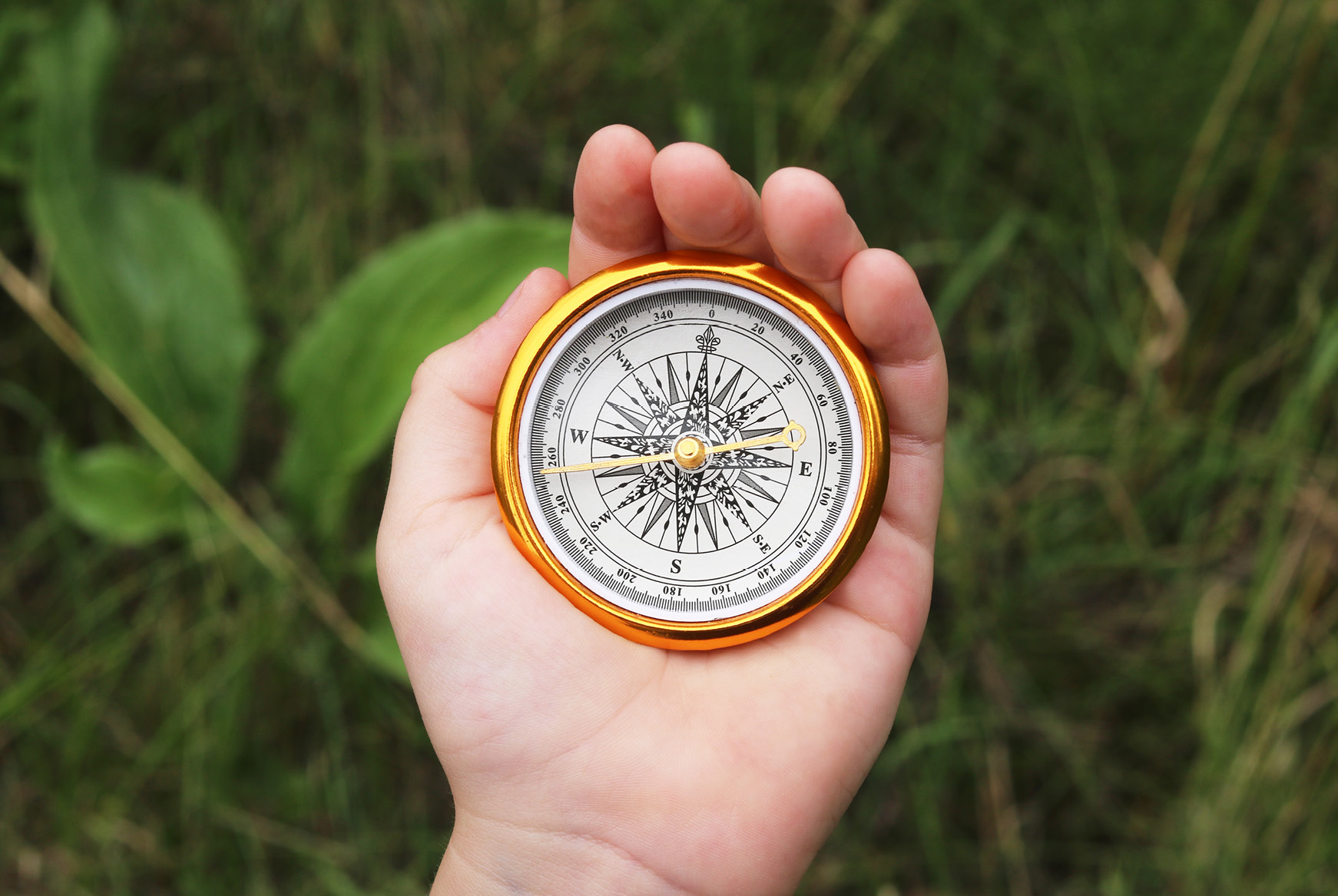 Compass held in a palm