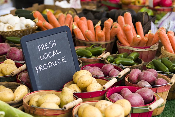 Fresh local produce displayed in baskets