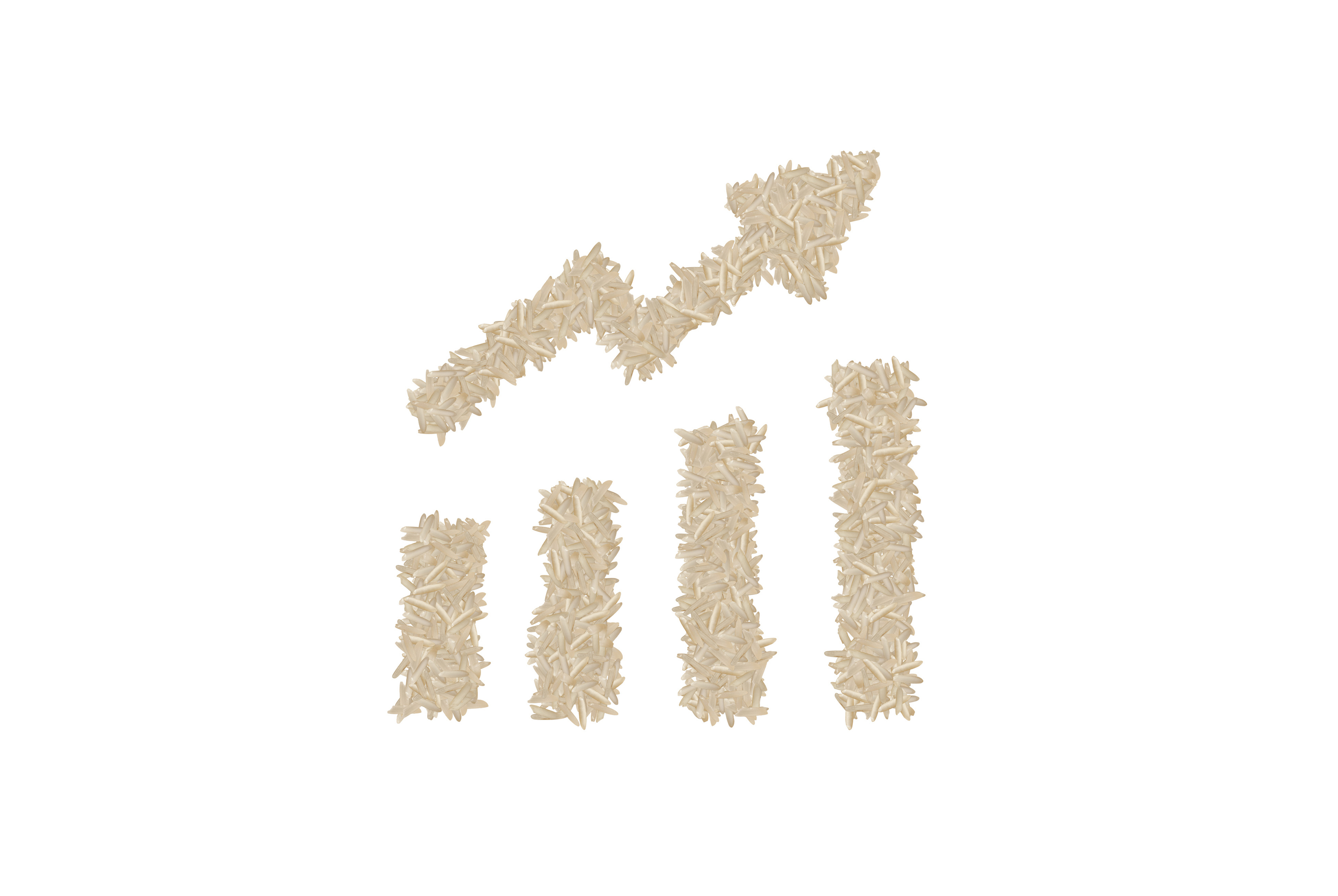 Bar chart made with white rice grains