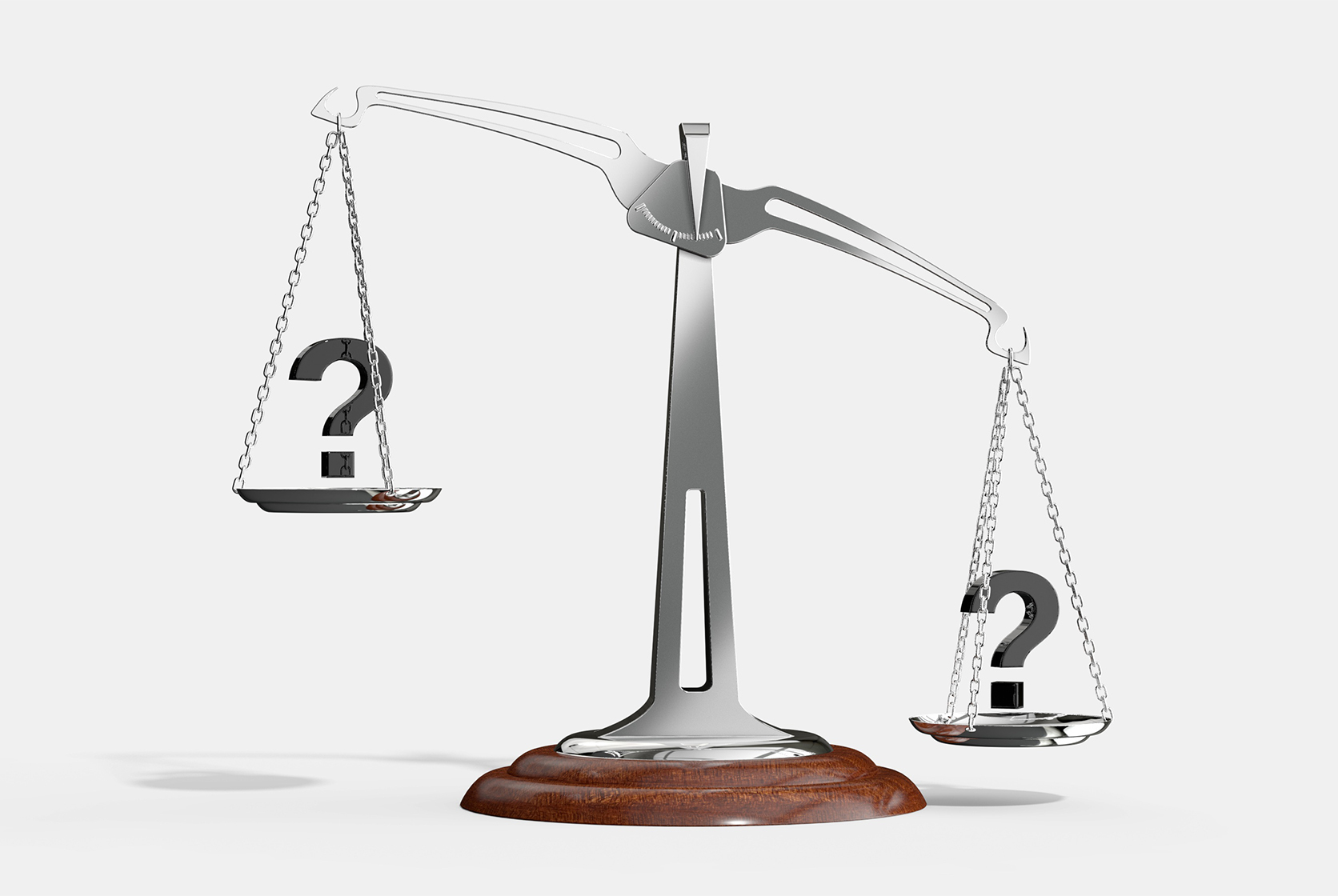 Scale weighing question marks to indicate importance balance