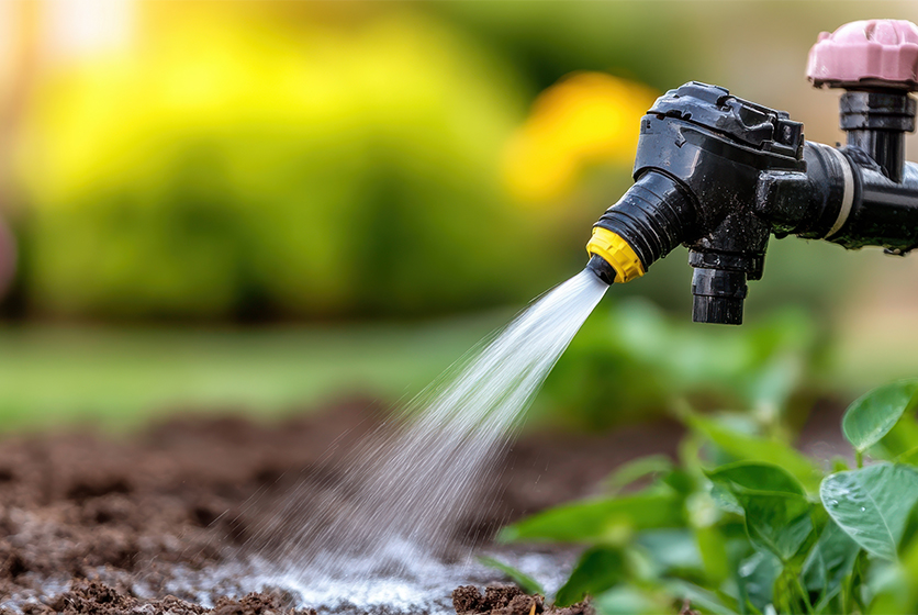 Sprinkler showers in field