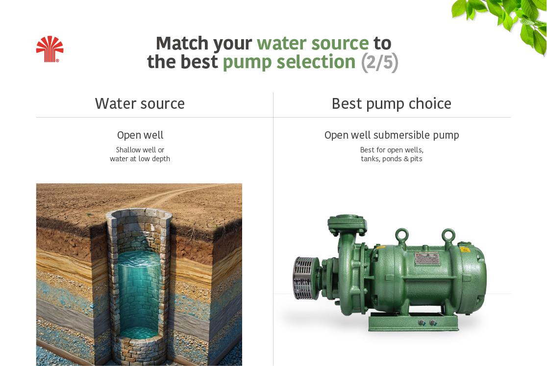 Images of a match between the water source and best suited Taro Pumps choice