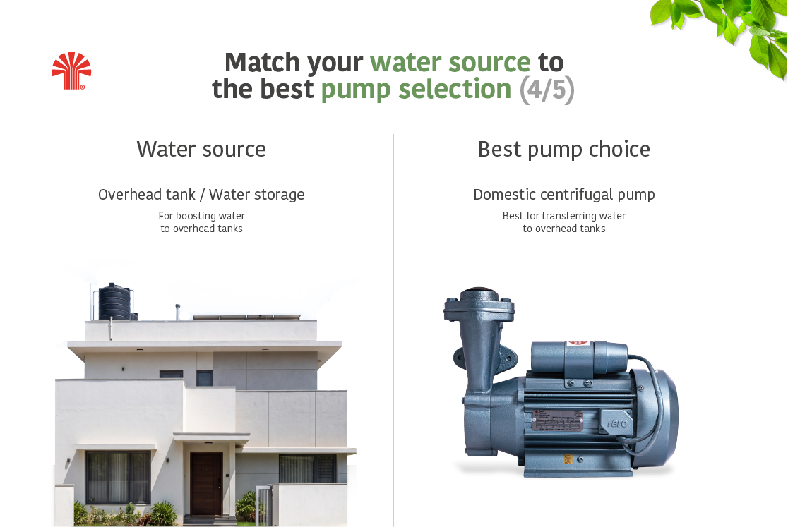 Images of a match between the water source and best suited Taro Pumps choice