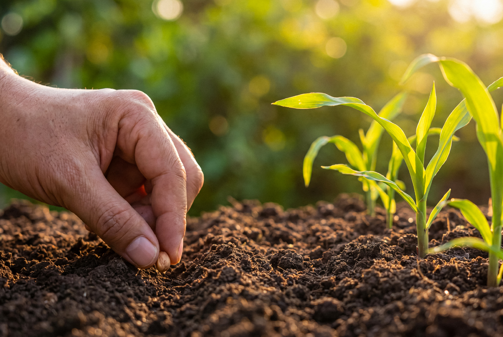 Farmer planting seeds in soil